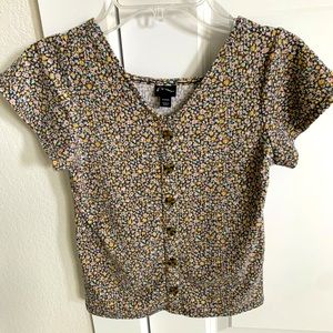Girls button up short sleeve floral T-shirt